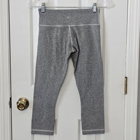 Lululemon 4 Wunder Under Crop Leggings Athletic Yoga Herringbone Gray Luon - Picture 1 of 12